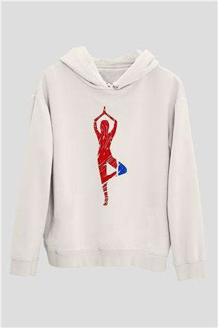 Yoga Baskılı Unisex Ekru Hoodie