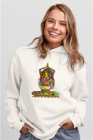 Yoga Baskılı Unisex Ekru Hoodie