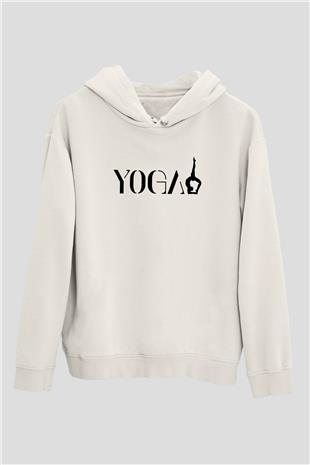 Yoga Baskılı Unisex Ekru Hoodie