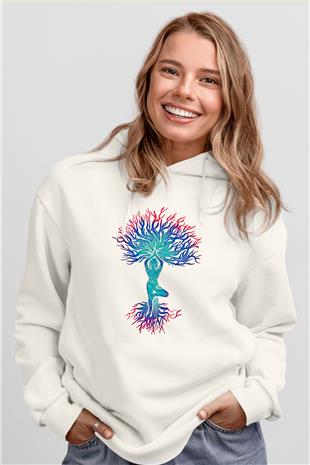 Yoga Baskılı Unisex Ekru Hoodie