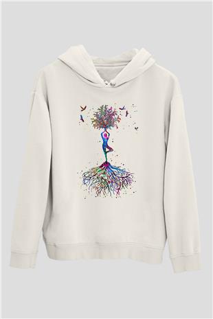Yoga Baskılı Unisex Ekru Hoodie