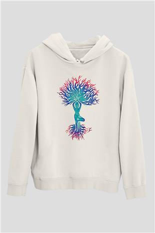 Yoga Baskılı Unisex Ekru Hoodie