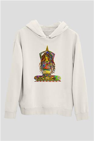 Yoga Baskılı Unisex Ekru Hoodie