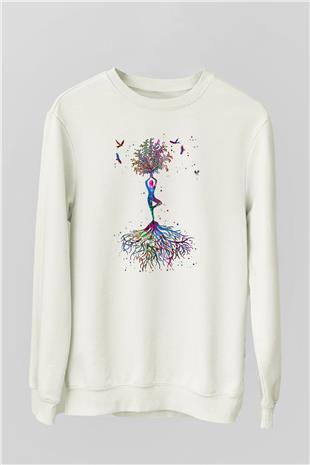 Yoga Baskılı Unisex Ekru Sweatshirt