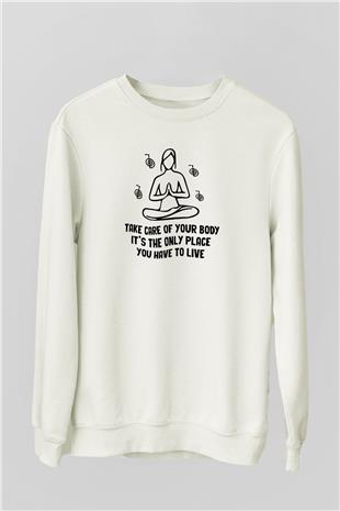 Yoga Baskılı Unisex Ekru Sweatshirt