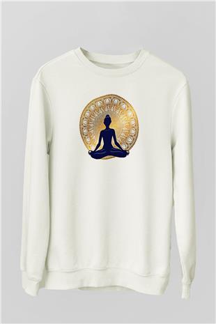 Yoga Baskılı Unisex Ekru Sweatshirt