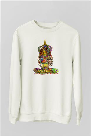 Yoga Baskılı Unisex Ekru Sweatshirt