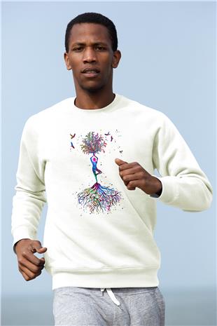 Yoga Baskılı Unisex Ekru Sweatshirt