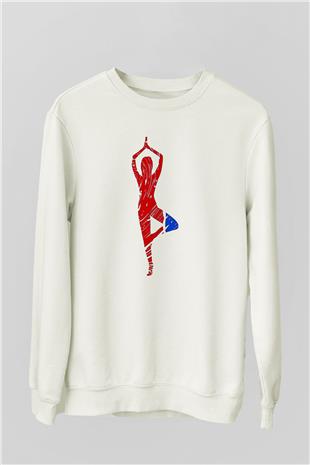 Yoga Baskılı Unisex Ekru Sweatshirt