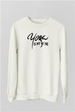 Yoga Baskılı Unisex Ekru Sweatshirt