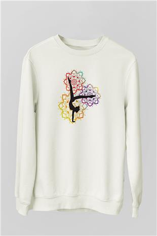 Yoga Baskılı Unisex Ekru Sweatshirt