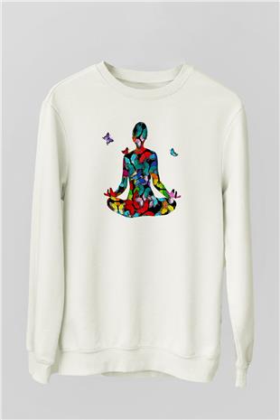 Yoga Baskılı Unisex Ekru Sweatshirt