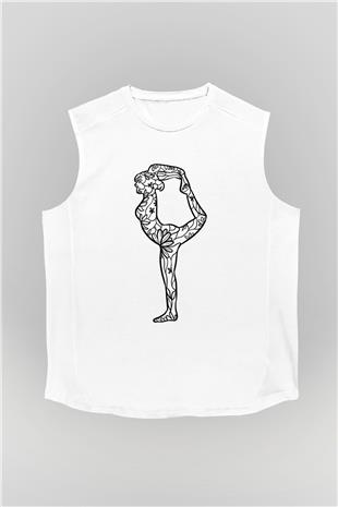 Yoga Baskılı Unisex Kolsuz Beyaz Tişört