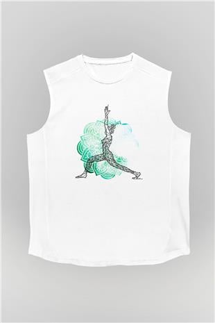 Yoga Baskılı Unisex Kolsuz Beyaz Tişört