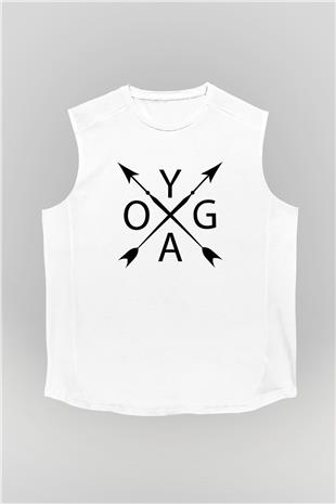 Yoga Baskılı Unisex Kolsuz Beyaz Tişört