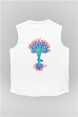 Yoga Baskılı Unisex Kolsuz Beyaz Tişört