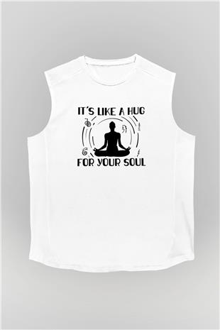 Yoga Baskılı Unisex Kolsuz Beyaz Tişört