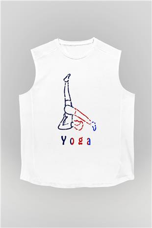 Yoga Baskılı Unisex Kolsuz Beyaz Tişört