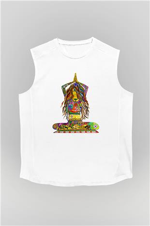 Yoga Baskılı Unisex Kolsuz Beyaz Tişört