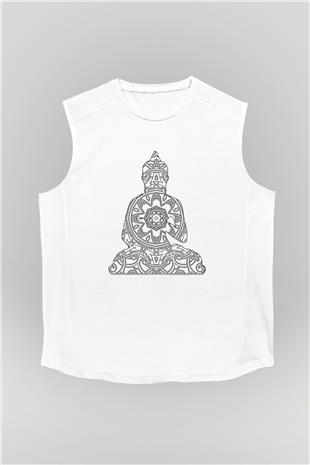 Yoga Baskılı Unisex Kolsuz Beyaz Tişört