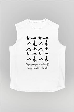 Yoga Baskılı Unisex Kolsuz Beyaz Tişört