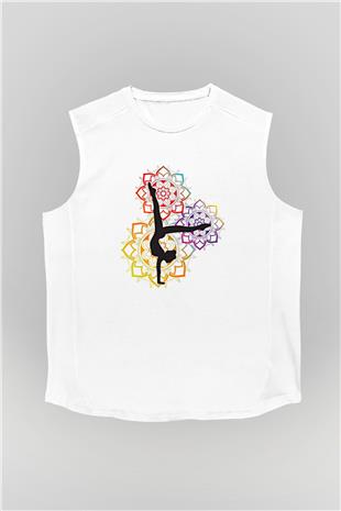 Yoga Baskılı Unisex Kolsuz Beyaz Tişört