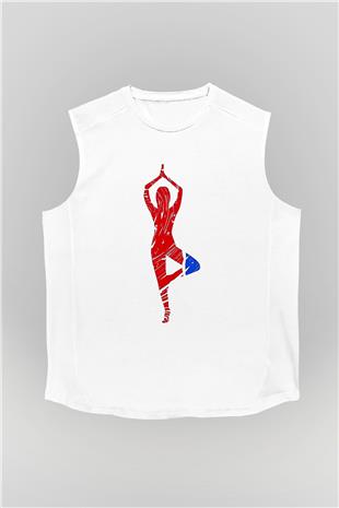 Yoga Baskılı Unisex Kolsuz Beyaz Tişört