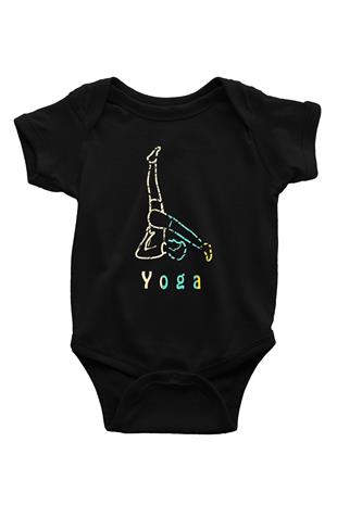Yoga Baskılı Unisex Siyah Bebek Body - Zıbın