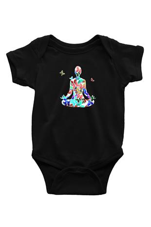 Yoga Baskılı Unisex Siyah Bebek Body - Zıbın