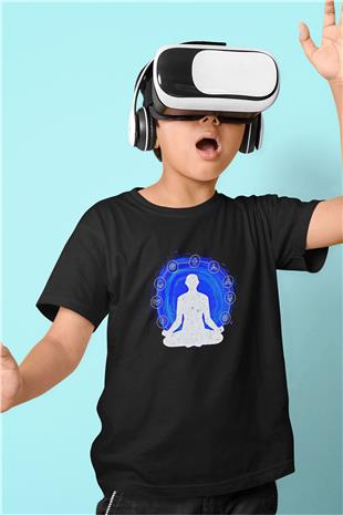Yoga Baskılı Unisex Siyah Çocuk Tİşörtü - Tshirt
