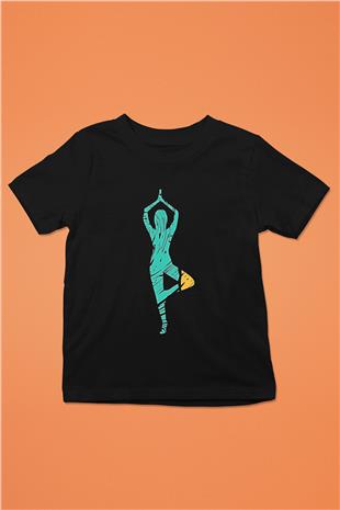 Yoga Baskılı Unisex Siyah Çocuk Tİşörtü - Tshirt