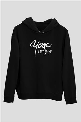 Yoga Baskılı Unisex Siyah Kapüşonlu Sweatshirt