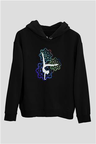 Yoga Baskılı Unisex Siyah Kapüşonlu Sweatshirt