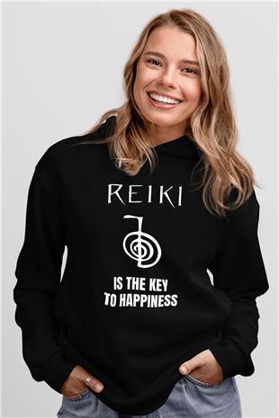 Yoga Baskılı Unisex Siyah Kapüşonlu Sweatshirt