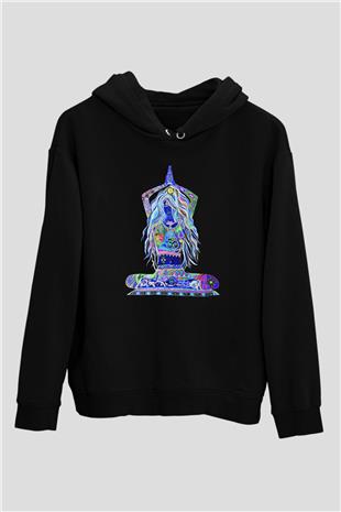 Yoga Baskılı Unisex Siyah Kapüşonlu Sweatshirt