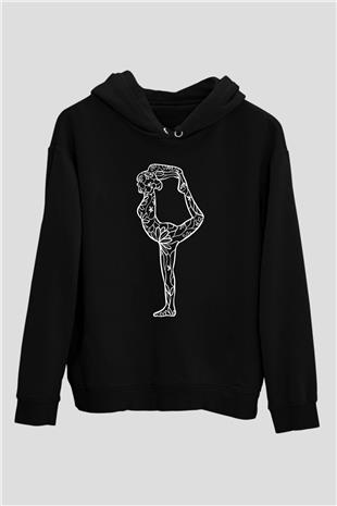 Yoga Baskılı Unisex Siyah Kapüşonlu Sweatshirt