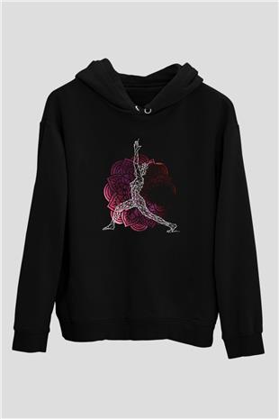 Yoga Baskılı Unisex Siyah Kapüşonlu Sweatshirt