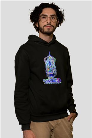 Yoga Baskılı Unisex Siyah Kapüşonlu Sweatshirt