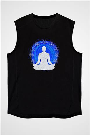 Yoga Baskılı Unisex Siyah Kolsuz Tişört