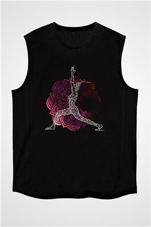 Yoga Baskılı Unisex Siyah Kolsuz Tişört
