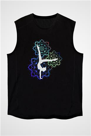 Yoga Baskılı Unisex Siyah Kolsuz Tişört
