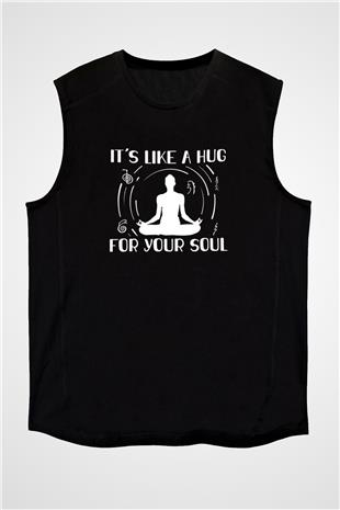 Yoga Baskılı Unisex Siyah Kolsuz Tişört