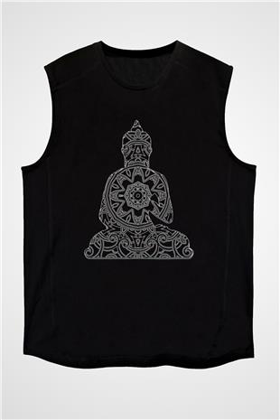Yoga Baskılı Unisex Siyah Kolsuz Tişört