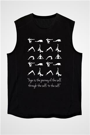 Yoga Baskılı Unisex Siyah Kolsuz Tişört