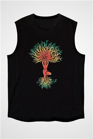 Yoga Baskılı Unisex Siyah Kolsuz Tişört