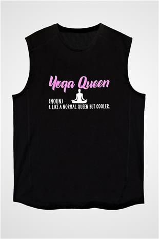 Yoga Baskılı Unisex Siyah Kolsuz Tişört