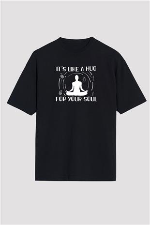 Yoga Baskılı Unisex Siyah Oversize Tişört