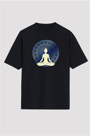 Yoga Baskılı Unisex Siyah Oversize Tişört