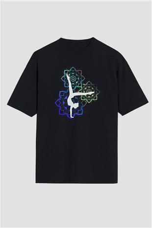 Yoga Baskılı Unisex Siyah Oversize Tişört