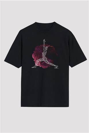 Yoga Baskılı Unisex Siyah Oversize Tişört
